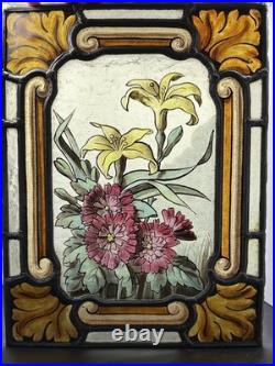 Antique Stained Glass Victorian Art Nouveau Leaded Kiln Fired Painted Window