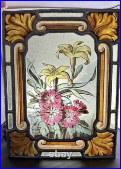 Antique Stained Glass Victorian Art Nouveau Leaded Kiln Fired Painted Window