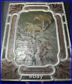 Antique Stained Glass Victorian Art Nouveau Leaded Kiln Fired Painted Window