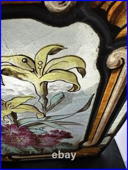 Antique Stained Glass Victorian Art Nouveau Leaded Kiln Fired Painted Window