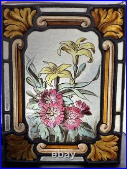 Antique Stained Glass Victorian Art Nouveau Leaded Kiln Fired Painted Window