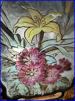 Antique Stained Glass Victorian Art Nouveau Leaded Kiln Fired Painted Window