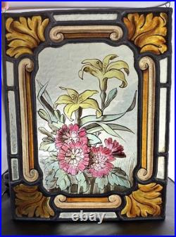 Antique Stained Glass Victorian Art Nouveau Leaded Kiln Fired Painted Window