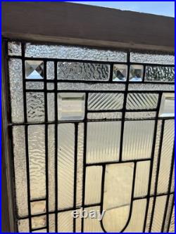 Antique Stained Glass Window 12 Jewels With Bevels 24.25 X 33.5 Salvage