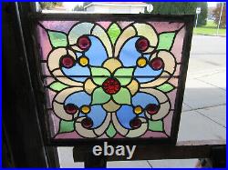 Antique Stained Glass Window 13 Jewels 21.75 X 20.5 Architectural Salvage