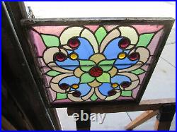 Antique Stained Glass Window 13 Jewels 21.75 X 20.5 Architectural Salvage