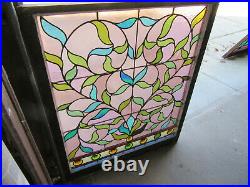 Antique Stained Glass Window 8 Jewels 38 X 45 Architectural Salvage