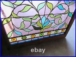 Antique Stained Glass Window 8 Jewels 38 X 45 Architectural Salvage