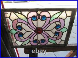 Antique Stained Glass Window 9 Jewels 22.75 X 15.25 Architectural Salvage