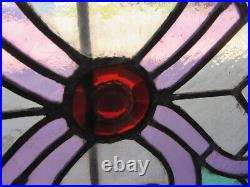 Antique Stained Glass Window 9 Jewels 22.75 X 15.25 Architectural Salvage