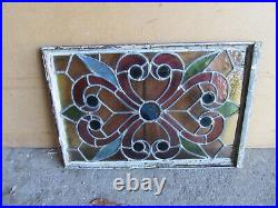 Antique Stained Glass Window 9 Jewels 22.75 X 15.25 Architectural Salvage