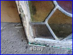 Antique Stained Glass Window 9 Jewels 22.75 X 15.25 Architectural Salvage