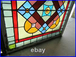 Antique Stained Glass Window 9 Jewels 41.5 X 40 Architectural Salvage