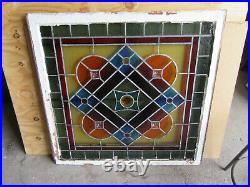 Antique Stained Glass Window 9 Jewels 41.5 X 40 Architectural Salvage