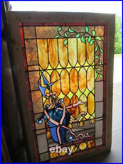 Antique Stained Glass Window Asymetric 30.25 X 48.5 Architectural Salvage
