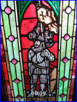 Antique Stained Glass Window Conquistador 20 X 36 Architectural Salvage