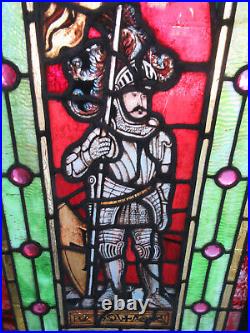 Antique Stained Glass Window Conquistador 20 X 36 Architectural Salvage