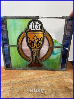 Antique Stained Glass Window, Holy Communion Religious 14 x 11 Needs Repair
