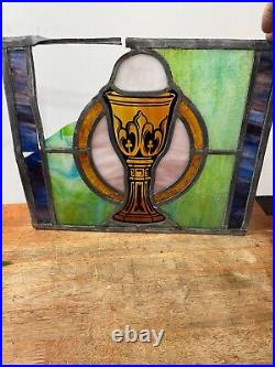 Antique Stained Glass Window, Holy Communion Religious 14 x 11 Needs Repair