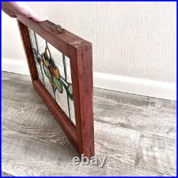 Antique Stained Glass Window Original Wood Casing Simple Flower Design Wood Antique Stained Glass Window Original Wood Casing Simple Flower Design Wood