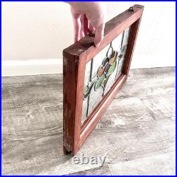 Antique Stained Glass Window Original Wood Casing Simple Flower Design Wood Antique Stained Glass Window Original Wood Casing Simple Flower Design Wood