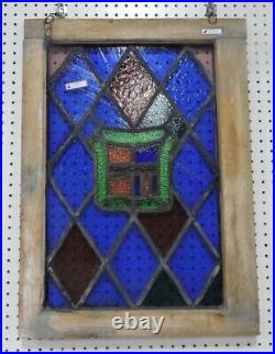 Antique Stained Glass Window Panel Arts Crafts 29 x 21 Damage Free Wood Frame