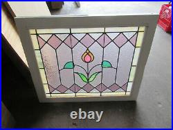 Antique Stained Glass Window Tulip 28 X 23.75 Architectural Salvage