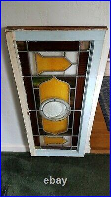 Antique Stained Glass Window, Wavy Glass, Beveled Etched Center, Amish Area Pa