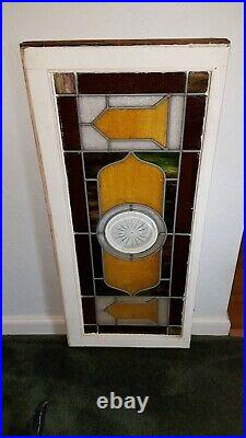 Antique Stained Glass Window, Wavy Glass, Beveled Etched Center, Amish Area Pa