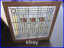 Antique Stained Glass Window With Roses 30 X 30 Architectural Salvage