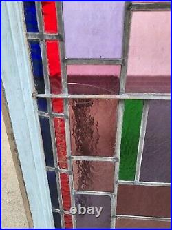 Antique Stained Glass Windows Multicolor Geometric Leaded Glass Panels 1900's