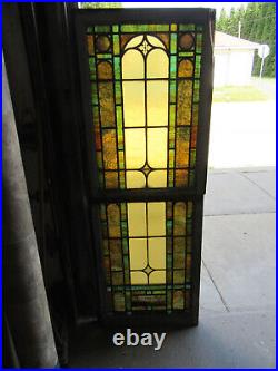 Antique Stained Glass Windows Top And Bottom Double Hung Salvage