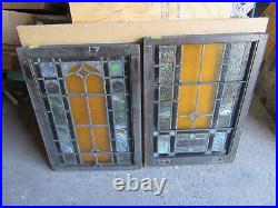 Antique Stained Glass Windows Top And Bottom Double Hung Salvage