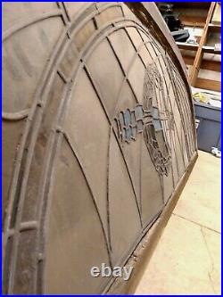 Antique Stained Glass arched transom Shield Crest 88-1/4x26-1/2x1-3/4