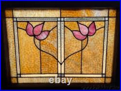 Antique Stained Leaded Glass 2 Flower Bungalow Window 32 by 25