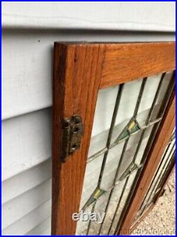 Antique Stained Leaded Glass Cabinet doors / window Circa 1910 wtih Oak Frames