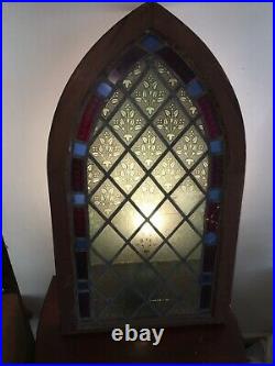 Antique Stained Leaded Glass Church Arched Revival Window
