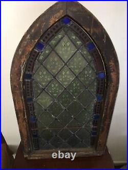 Antique Stained Leaded Glass Church Arched Revival Window