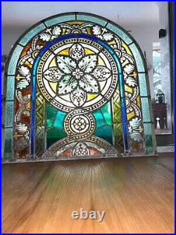 Antique Stained Leaded Glass Church Arched Window 25 1/2 x 23 3/8