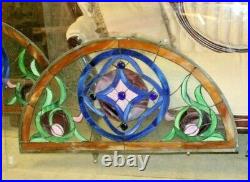 Antique Stained Leaded Glass Demilune Transom Window