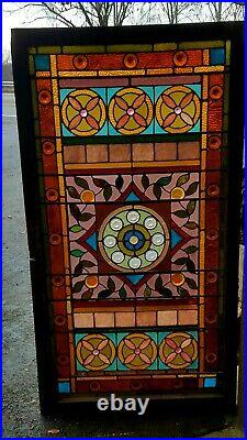 Antique Stained Leaded Glass Landing Window, Poughkeepsie Ny Mansion, 1890