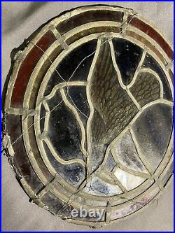 Antique Stained Leaded Glass Salvage Fragment Dove parts/ repair