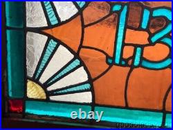 Antique Stained Leaded Glass Transom Address Window 1325 32 x 18 Circa 1900