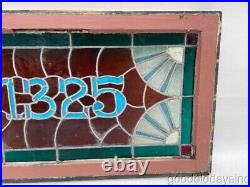 Antique Stained Leaded Glass Transom Address Window 1325 32 x 18 Circa 1900