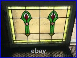 Antique Stained Leaded Glass Transom Window 28 by 20 1/2 Circa 1915
