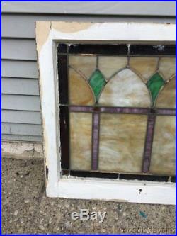 Antique Stained Leaded Glass Transom Window 52 by 25