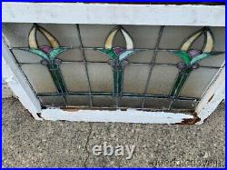 Antique Stained Leaded Glass Transom Window Circa 1910 32 x 23