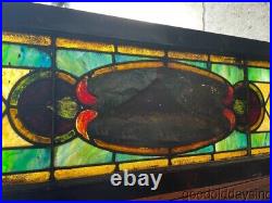 Antique Stained Leaded Glass Transom Window Circa 1910 60 x 17