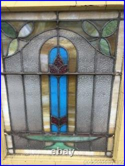 Antique Stained Leaded Glass Window 25 by 20 Circa 1910