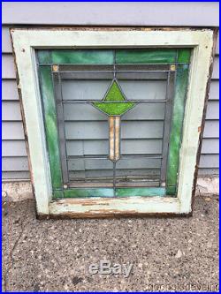 Antique Stained Leaded Glass Window 25 by 22 Circa 1915